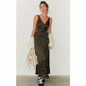 NWT Free People maybe forever Brown slip lace Maxi Dress 4